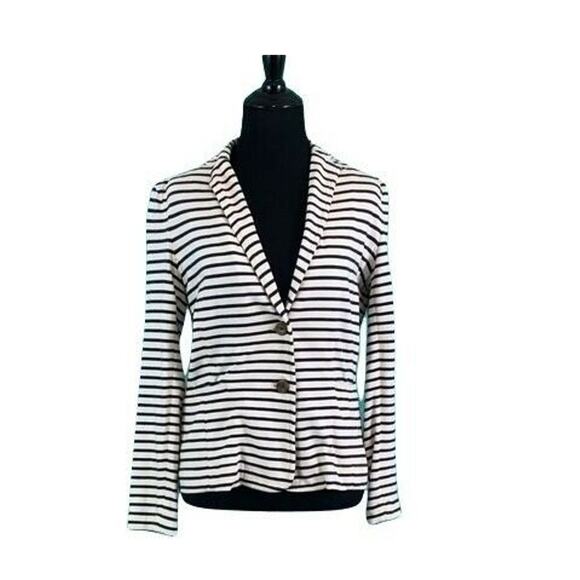 J. Crew blue white cotton striped long sleeves 2 button Blazer size small - Picture 9 of 9